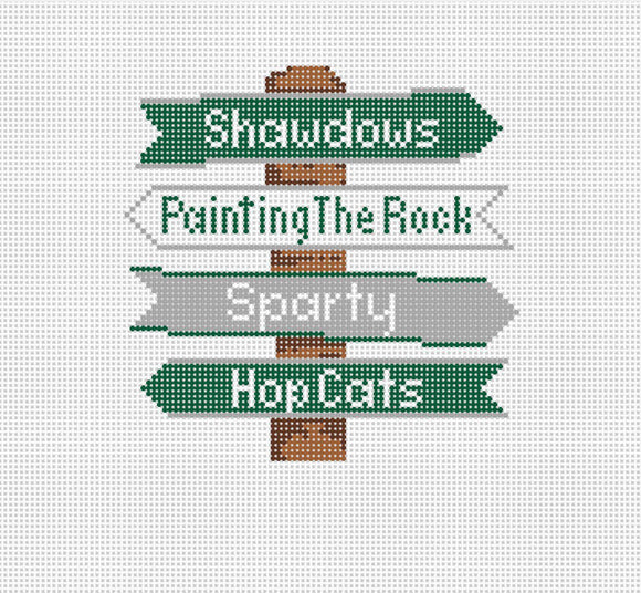 Michigan State College Icon Destination Sign - Needlepoint by Laura