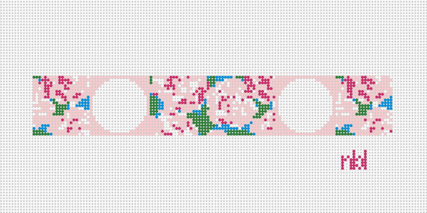 Pink Roses and Circle monogram needlepoint key fob canvas - Needlepoint by Laura