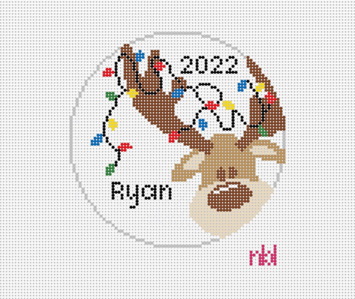 Reindeer with personalization - Needlepoint by Laura