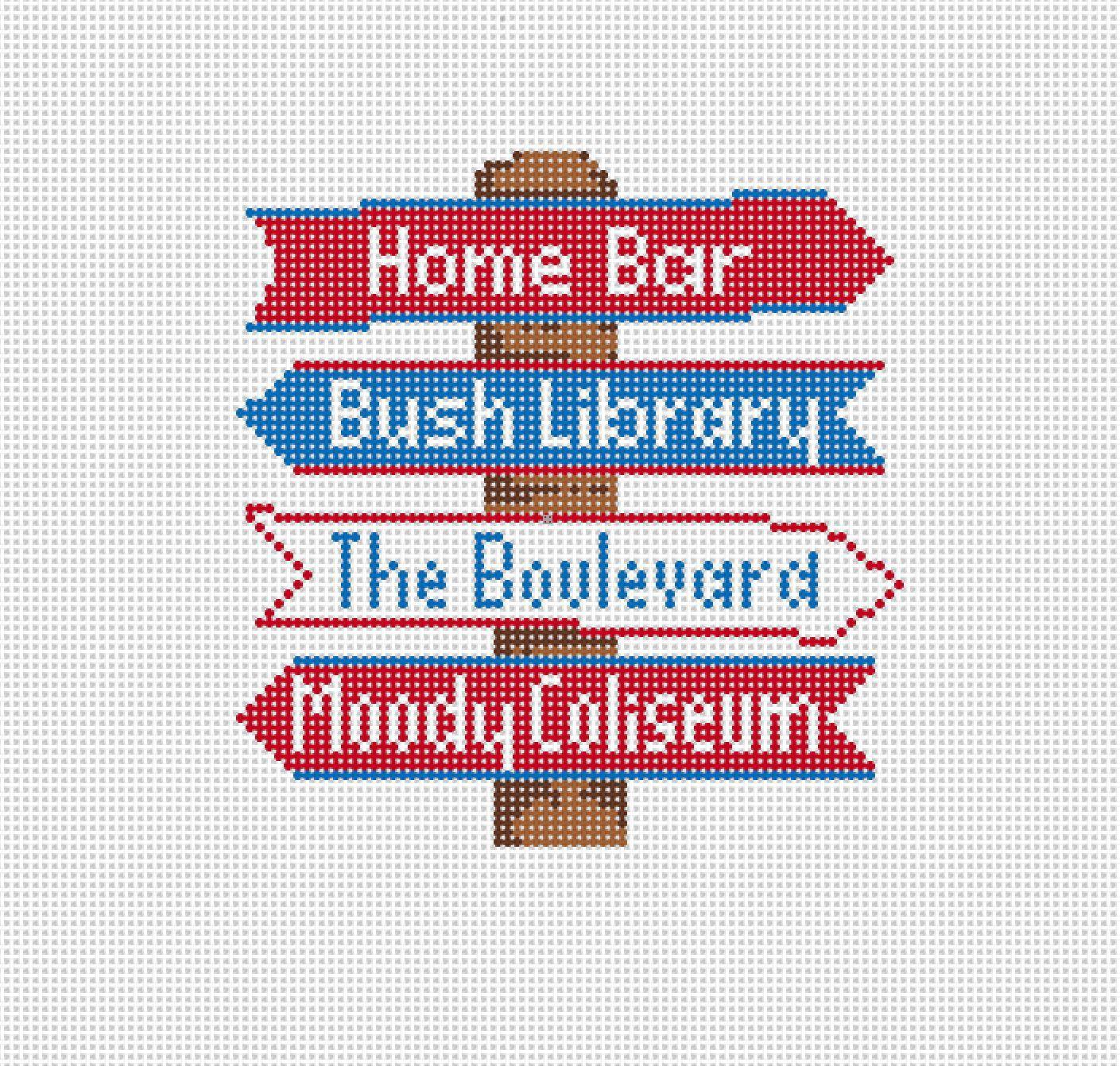 SMU College Icon Destination Sign - Needlepoint by Laura