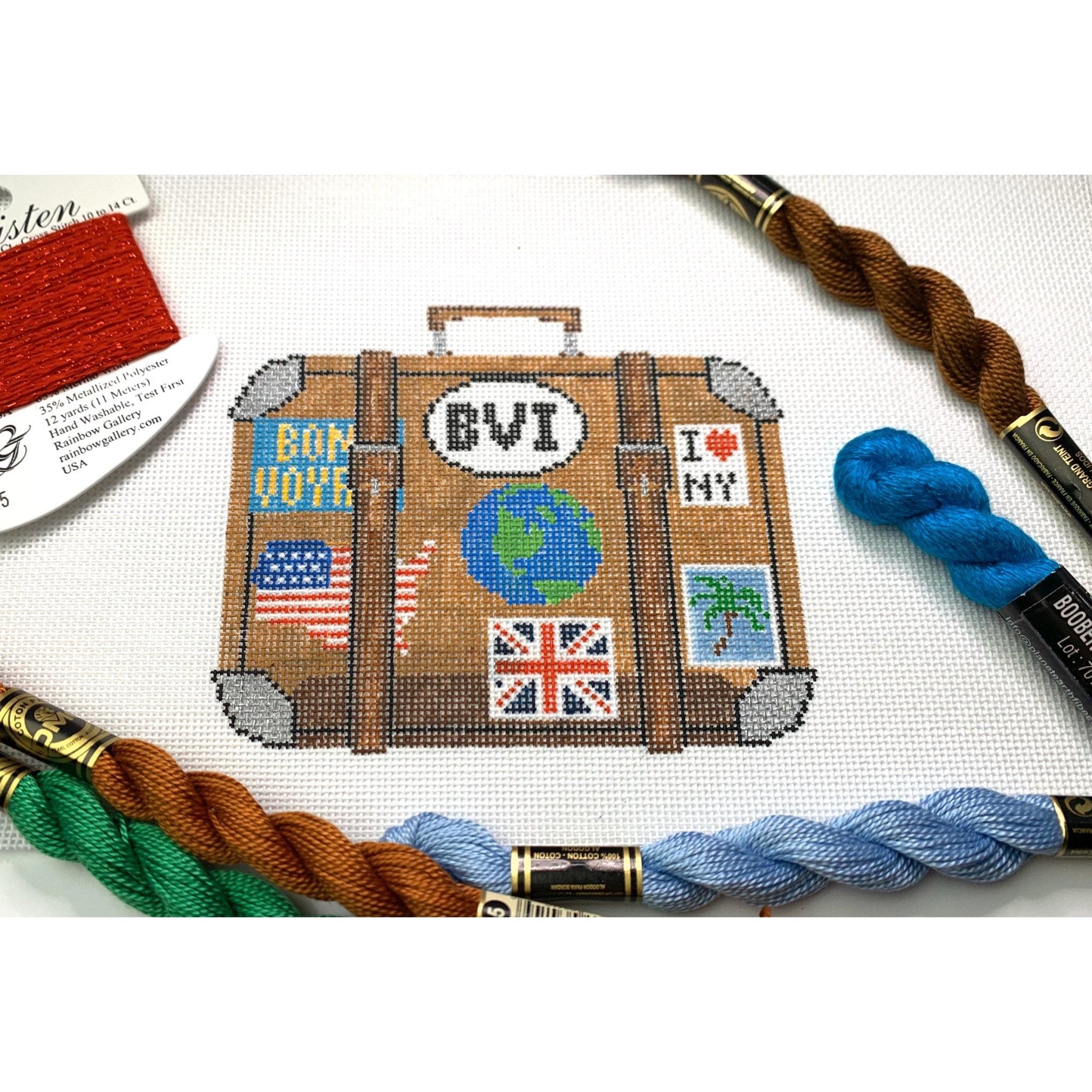 Travel suitcase needlepoint canvas - Needlepoint by Laura