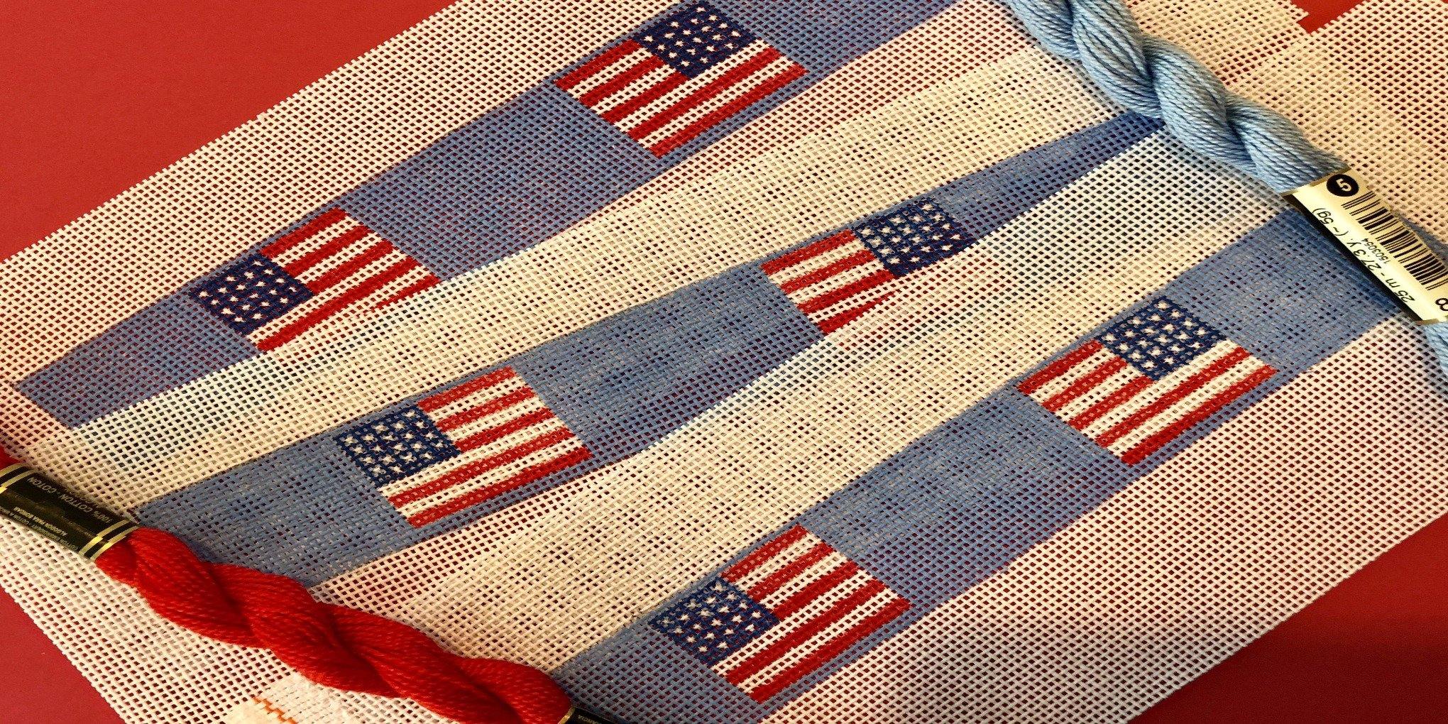 US Flag Needlepoint Key Fob Canvas - Needlepoint by Laura