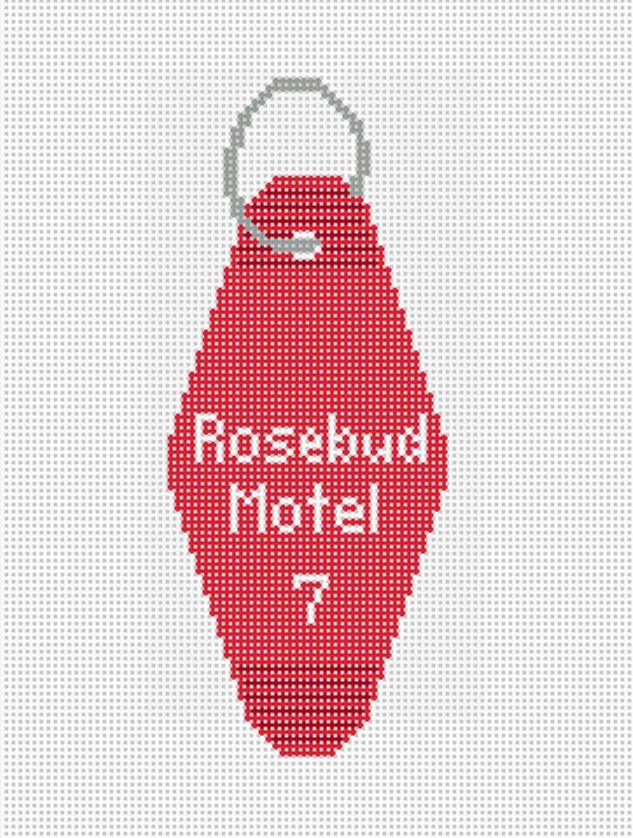 Vintage Hotel Key Canvas- Rosebud Motel - Needlepoint by Laura