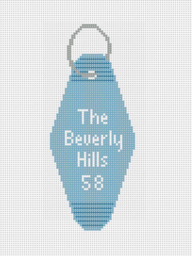 Vintage Hotel Key Canvas- The Beverly Hills - Needlepoint by Laura