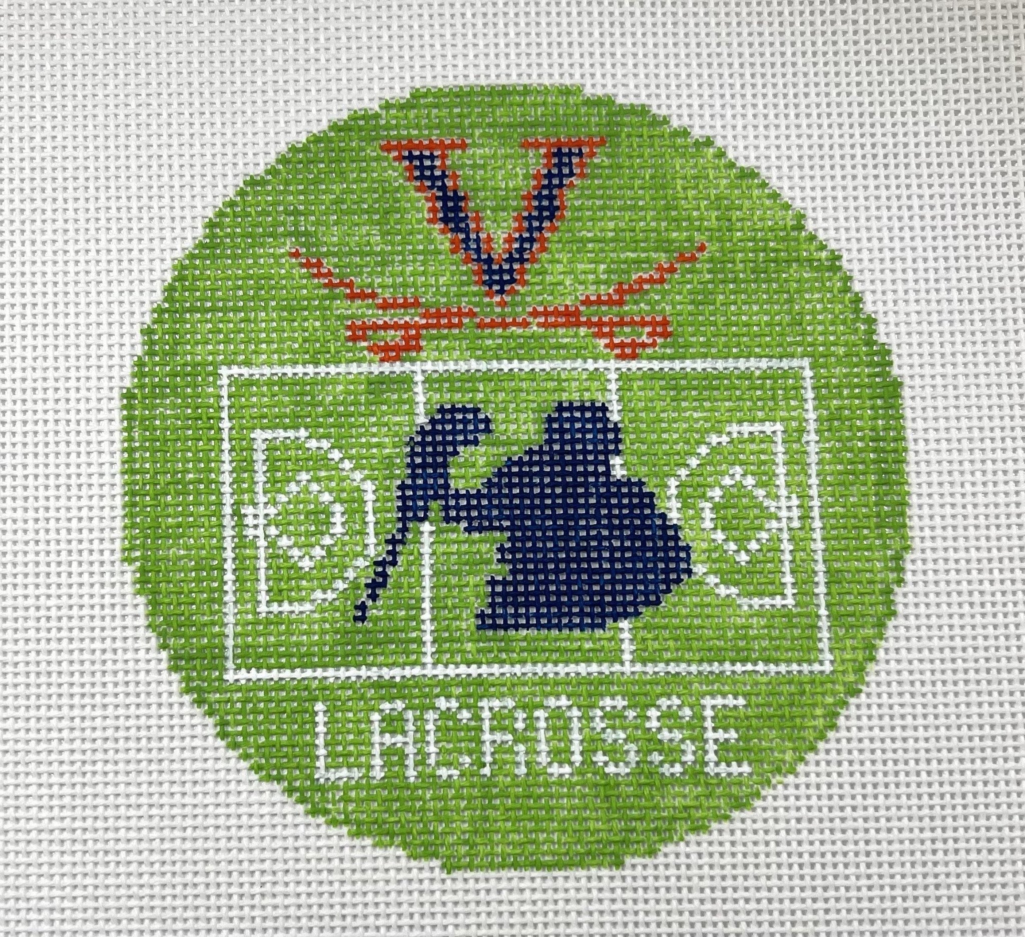 Virginia Lacrosse Round Canvas - Needlepoint by Laura