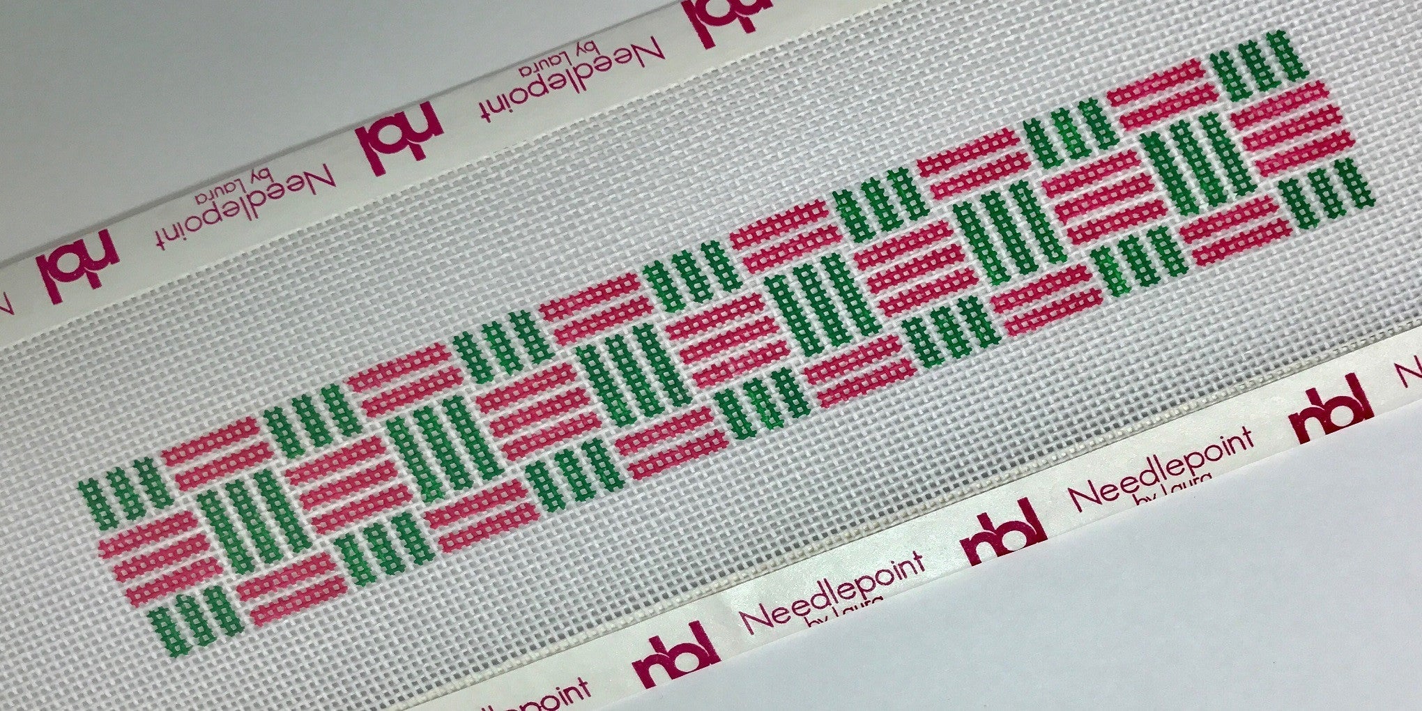 Webbing in pink and green Key Fob Canvas - Needlepoint by Laura