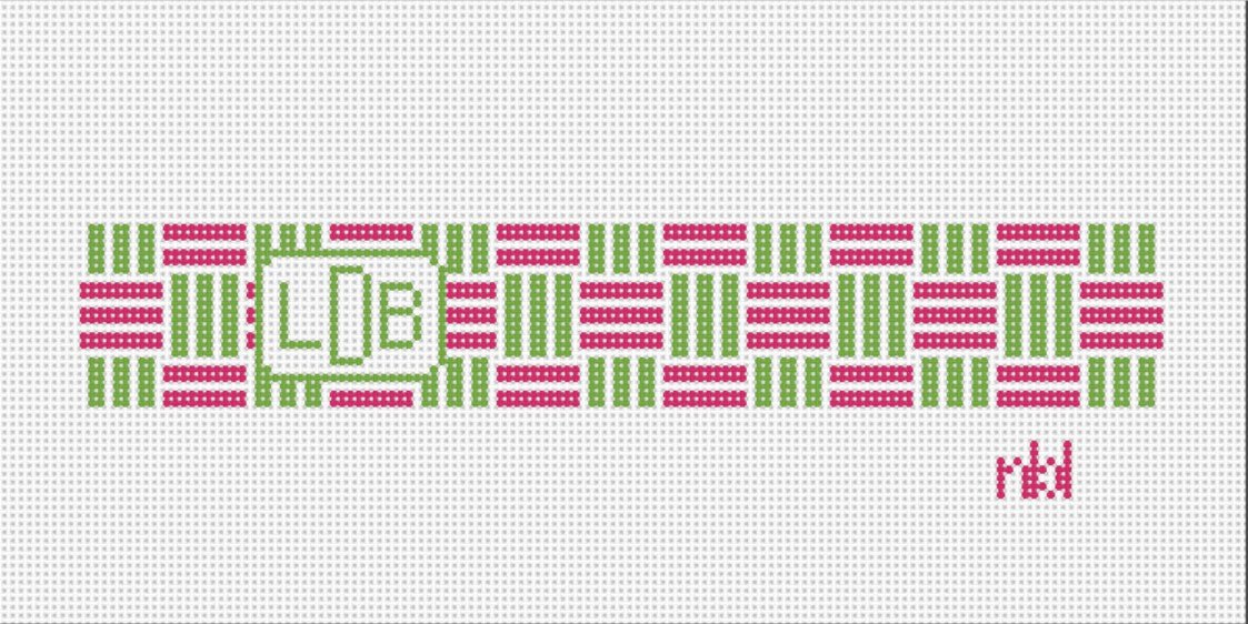 Webbing with monogram needlepoint key fob canvas - Needlepoint by Laura