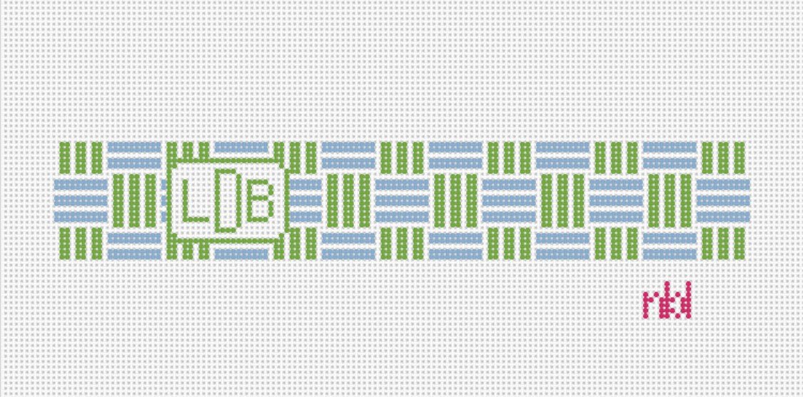 Webbing with monogram needlepoint key fob canvas - Needlepoint by Laura