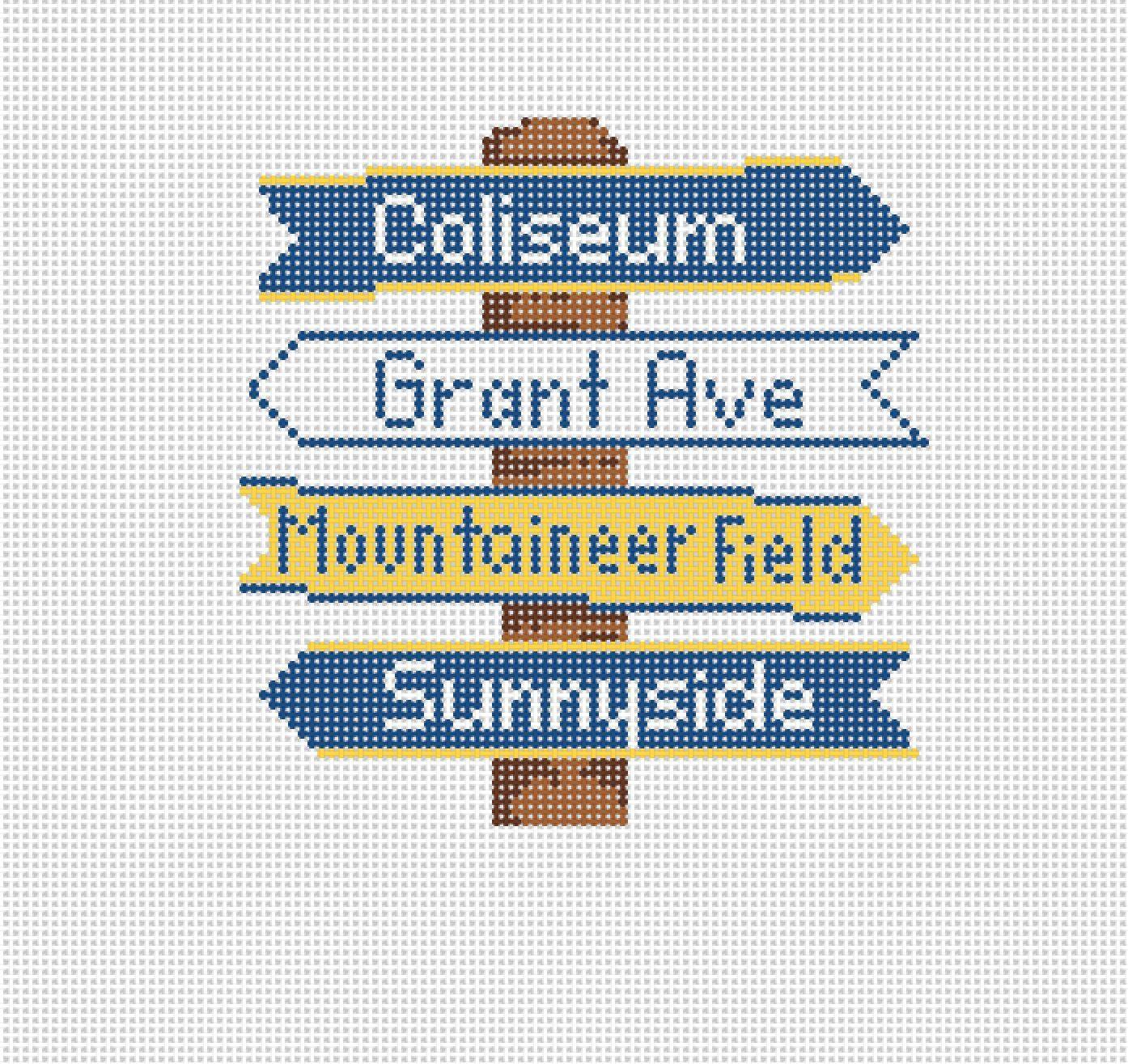WVU College Icon Destination Sign - Needlepoint by Laura